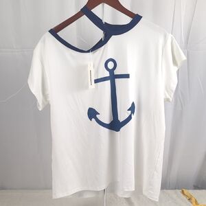 CBR White Short-Sleeve Top with Blue Anchor Graphic